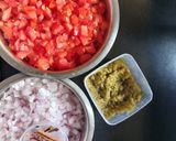 A picture of step 1 of Sev tamatar sabji.