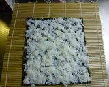 A picture of step 2 of California Rolls with Cured Ham.