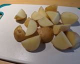 A picture of step 2 of Mixed veg with potatoes, spinach and caramelised onion hummus.