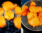 A picture of step 3 of Ajwain Patte ke Pakode or Carom Leaf Fritters.