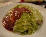 A picture of step 5 of Cooked in a Microwave! Layered Ground Meat and Cabbage Dome.