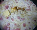 A picture of step 8 of For a Birthday Lunch Easy Classic Carbonara.