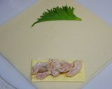 A picture of step 4 of Spring Rolls Filled With Chicken Tenders and Cheese, Accented with Shiso.