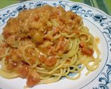 A picture of step 5 of Simple Crab Meat Tomato Cream Pasta.