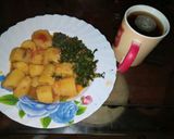 A picture of step 7 of Fried matoke with kales #festivecontestkakamega #Authormarathon.