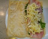 A picture of step 2 of Fried Tofu (Aburaage) Appetizers with Shiso, Bacon, and Cheese.