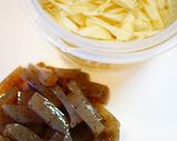 A picture of step 1 of Sesame Flavored Konnyaku and Burdock Root.