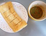 A picture of step 1 of Aburaage and Leek with Miso and Cheese Snack.