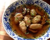 A picture of step 4 of Grießklößchensuppe (German Semolina Dumpling Soup).