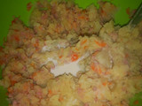 Puré de patatas, zanahoria y salchichas
