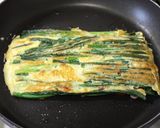 A picture of step 14 of Pajeon (Korean Style Piccata) with Scallion and Sakura Shrimp.
