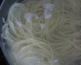 A picture of step 1 of Spring Pasta (Aglio, Olio e Peperoncino) with Nanohana Greens.