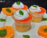 A picture of step 6 of Cream Custard shots with orange sauce.