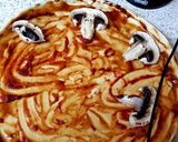 A picture of step 3 of My BBQ Mushroom 2 Cheese Thin Crust Pizza. 😊.