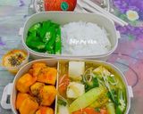 Hình bước làm 4 của món Hộp Cơm Vui Vẻ 8(Cơm chay: canh chua chay,đậu hủ chiên...)