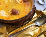 Savanyú krumplileves kolbásszal, és tojással recept fázis 5 fotója