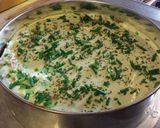 A picture of step 8 of Smoked Salmon and Blue Cheese Cheesecake with an Avocado Cream Topping.