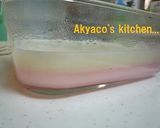 A picture of step 4 of Tricolored Agar-based Milk Jelly with Shaved Ice Syrup for the Japanese Doll Festival.