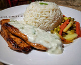 A picture of step 6 of Chicken steak with cheese sauce n veggies.