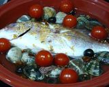 A picture of step 7 of Acqua Pazza made in a Tajine.