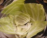 A picture of step 2 of Cooked in a Microwave! Layered Ground Meat and Cabbage Dome.