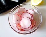 A picture of step 1 of Cured Ham and Radish Sandwich.