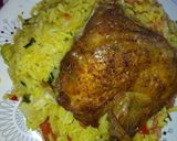 A picture of step 1 of Fried rice,chicken and salad.