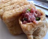 A picture of step 8 of Japanese Pork and Egg Tofu Pouches (Nikuman-Inspired).
