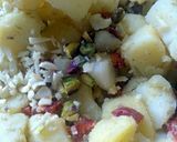 A picture of step 4 of Sig's potato salad with sun-dried tomato, chorizo and pistachio nuts,.