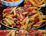 A picture of step 4 of AMIEs Penne Rigate with Tuna, Cherry Tomatoes and Rocket.
