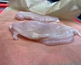 A picture of step 1 of Chicken Milanese.