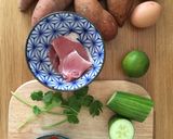 A picture of step 1 of Mexican Sweet Potato Hash with Bacon and Cucumber.