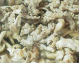 A picture of step 5 of Stir Fried Pork, Shimeji Mushrooms and King Oyster Mushrooms with Oyster Sauce.