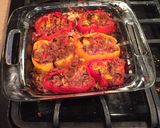 A picture of step 4 of Cara's stuffed bell peppers.