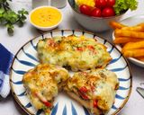 Foto langkah ke 6 dari resep Baked Chicken with Mushrooms, Spinach & Red Bell Pepper.