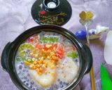 Hình bước làm 6 của món Chè chuối,bột báng màu hoa đậu biếc,bột khoai