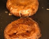 A picture of step 4 of Venison burger in a portobello mushroom “bun” 🍔🍟.