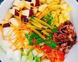 Hình bước làm 6 của món Salad trái cây, ba rọi xông khói + mustard vàng