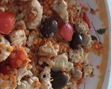 Foto del paso 1 de la receta: Ensalada tibia de lentejas turcas, pollo, tomate y aceitunas negras