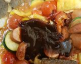 A picture of step 10 of My Quick smoked Sausage & Veg in a BBQ sauce.💚.