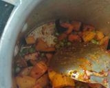 A picture of step 2 of Ringan Bataka Vatana nu shak (brinjal potato and peas sabzi).
