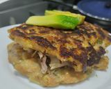 Foto del paso 8 de la receta: Pancakes🥯salados de vegetales🍗rellenos🫑de pollo y queso🧀🥑🧅