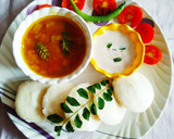 A picture of step 4 of Idli sambar with chutney 🍲🍚🍴.