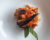 A picture of step 10 of Busiate with Swordfish, Eggplant, and Mint.