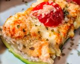A picture of step 3 of Zucchini Boats Stuffed with Chicken in Air Fryer.