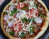 A picture of step 5 of Chicken Franks pizza 🍮🍕🍕🍕.