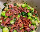 A picture of step 2 of Apple juice braised Brussels sprouts with bacon.