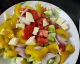 A picture of step 4 of Greek salad with ranch dressing.