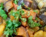 A picture of step 2 of Aubergine with potato & lentils (Aalu Baigan dal) #mommasrecipe.