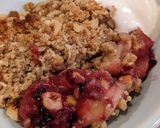 A picture of step 10 of Keep-warm apple + blackberry crumble w/ hazelnut top.